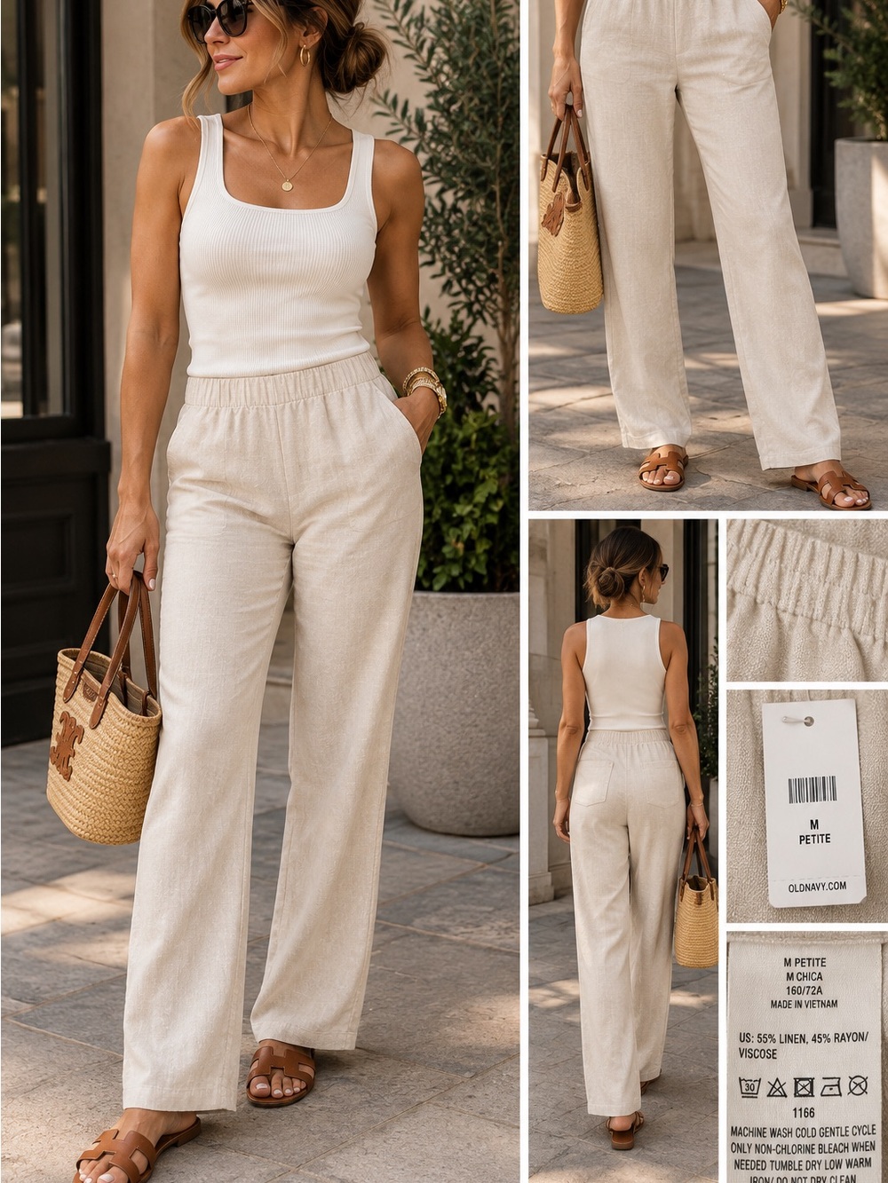 Old Navy Light Beige Wide-Leg Linen-Blend Pants
